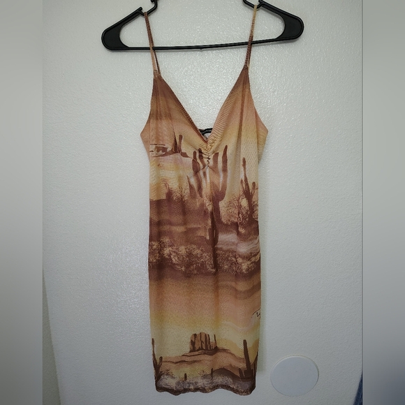 Caution To The Wind Desert Scene Mini Dress - Brown and Tan - Picture 1 of 10
